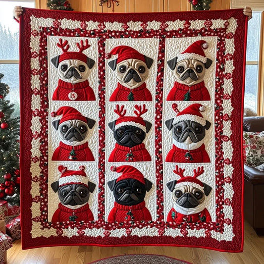 Christmas Pug Quilt Blanket