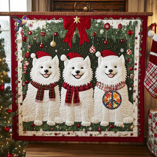 Christmas Samoyed Trio Quilt Blanket