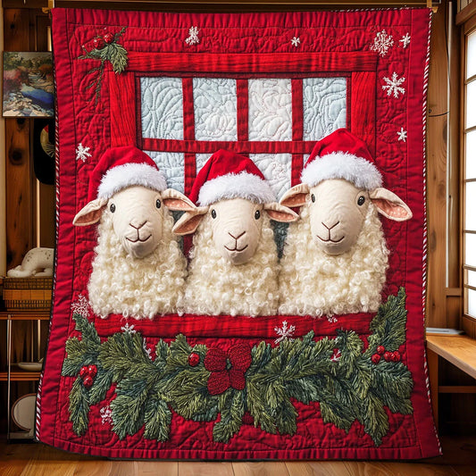 Christmas Sheep Trio Quilt Blanket