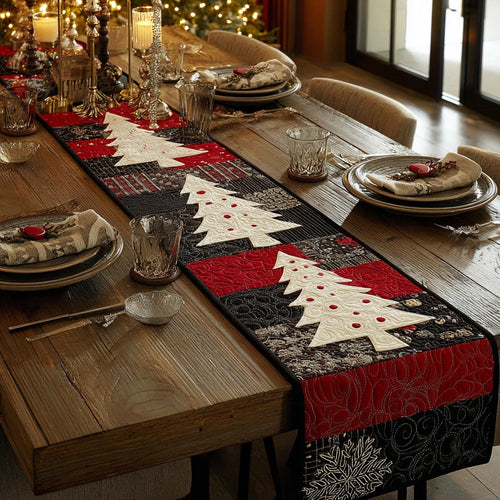 Christmas Tree Glitter Quilted Table Runner