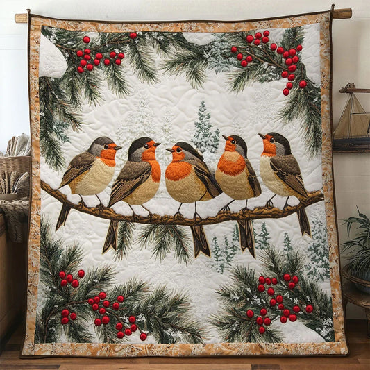Christmas Tune European Robin Quilt Blanket
