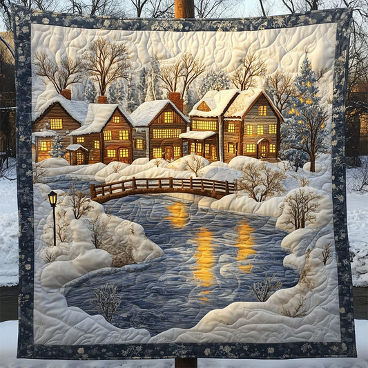Christmas Village By The River Quilt Blanket