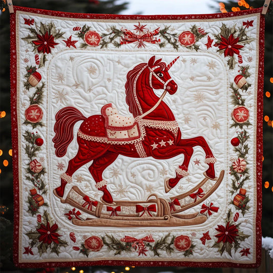 Christmas Wooden Horse Quilt Blanket