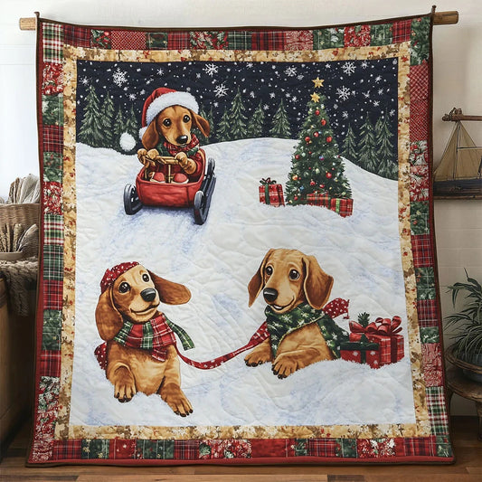 Christmas Woods Dachshund Quilt Blanket