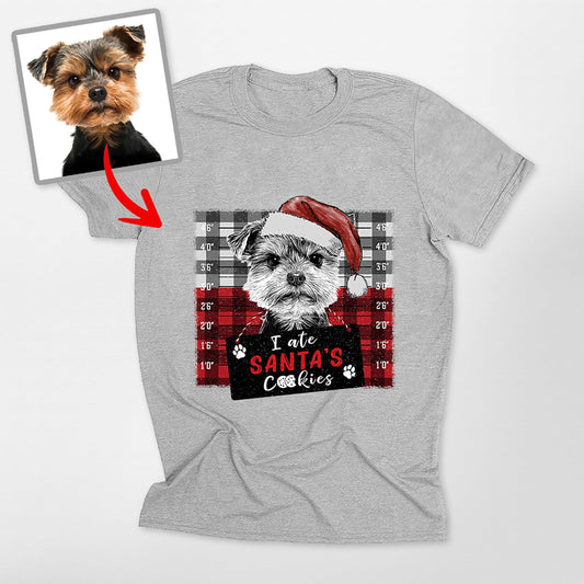 Christmas Custom Dog Portrait Bella Canvas T-Shirt, custom pet portrait gift for pet lovers
