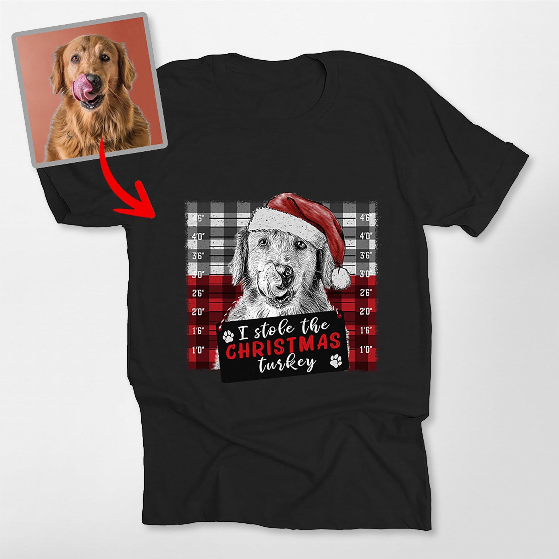Christmas Custom Dog Portrait Bella Canvas T-Shirt, custom pet portrait gift for pet lovers (view 2)