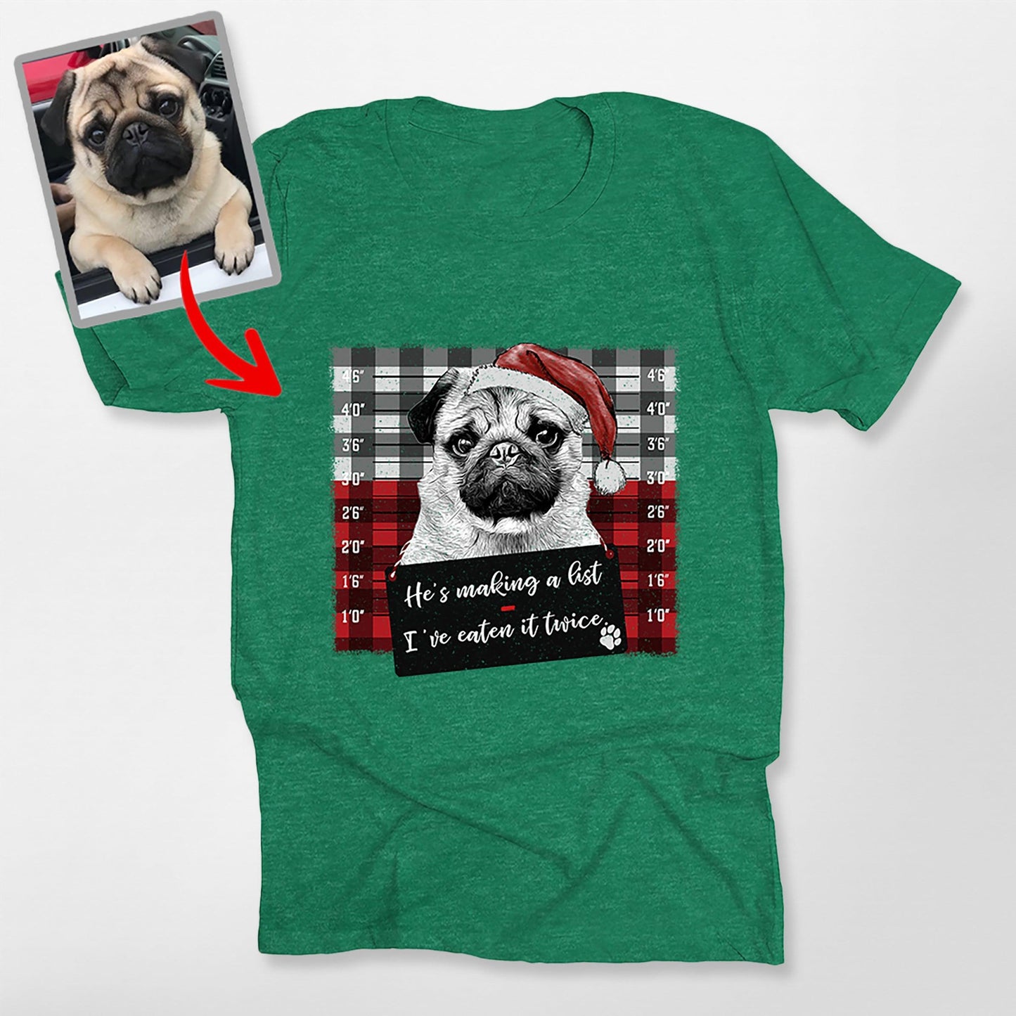 Christmas Custom Dog Portrait Bella Canvas T-Shirt, custom pet portrait gift for pet lovers (view 3)