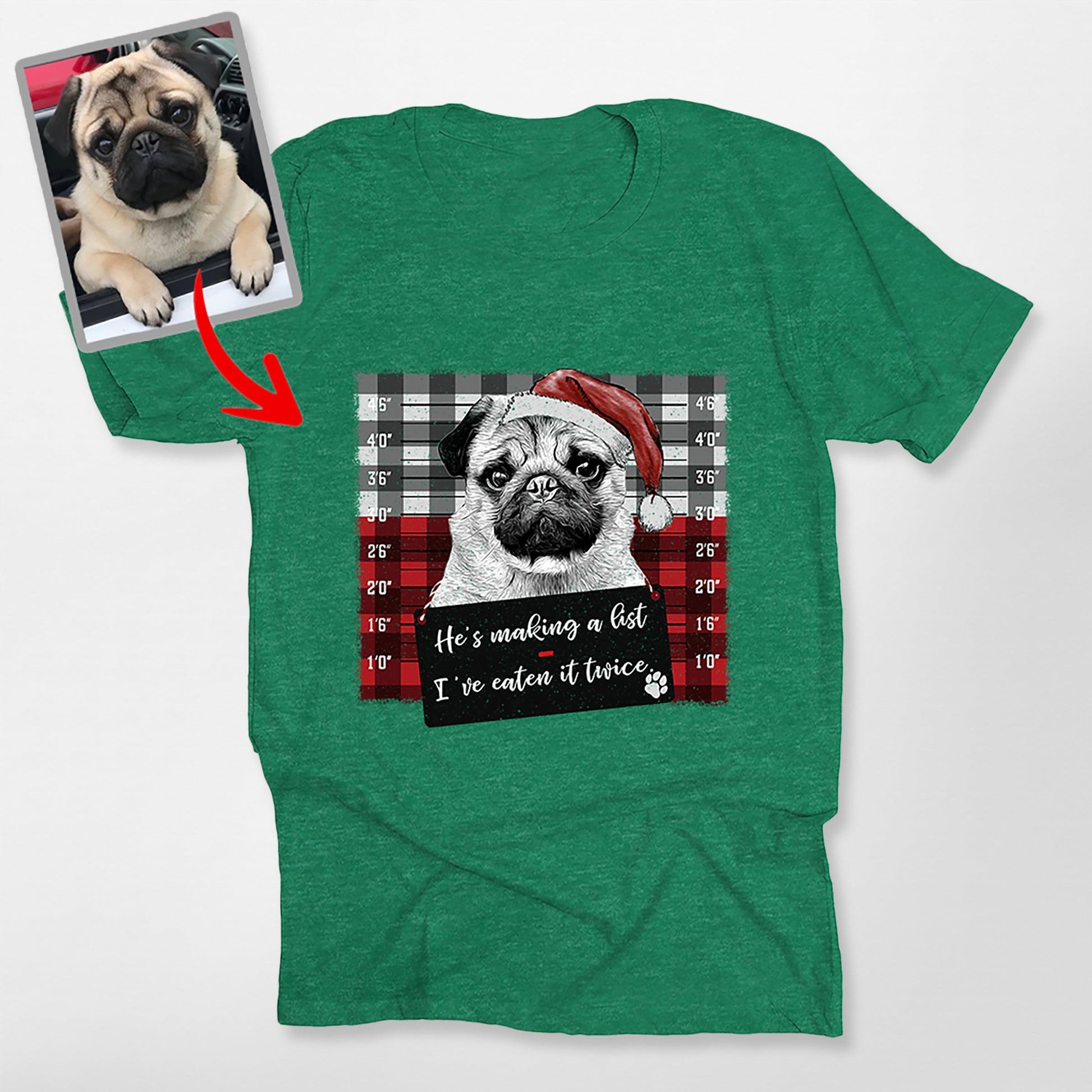 Christmas Custom Dog Portrait Bella Canvas T-Shirt, custom pet portrait gift for pet lovers (view 3)