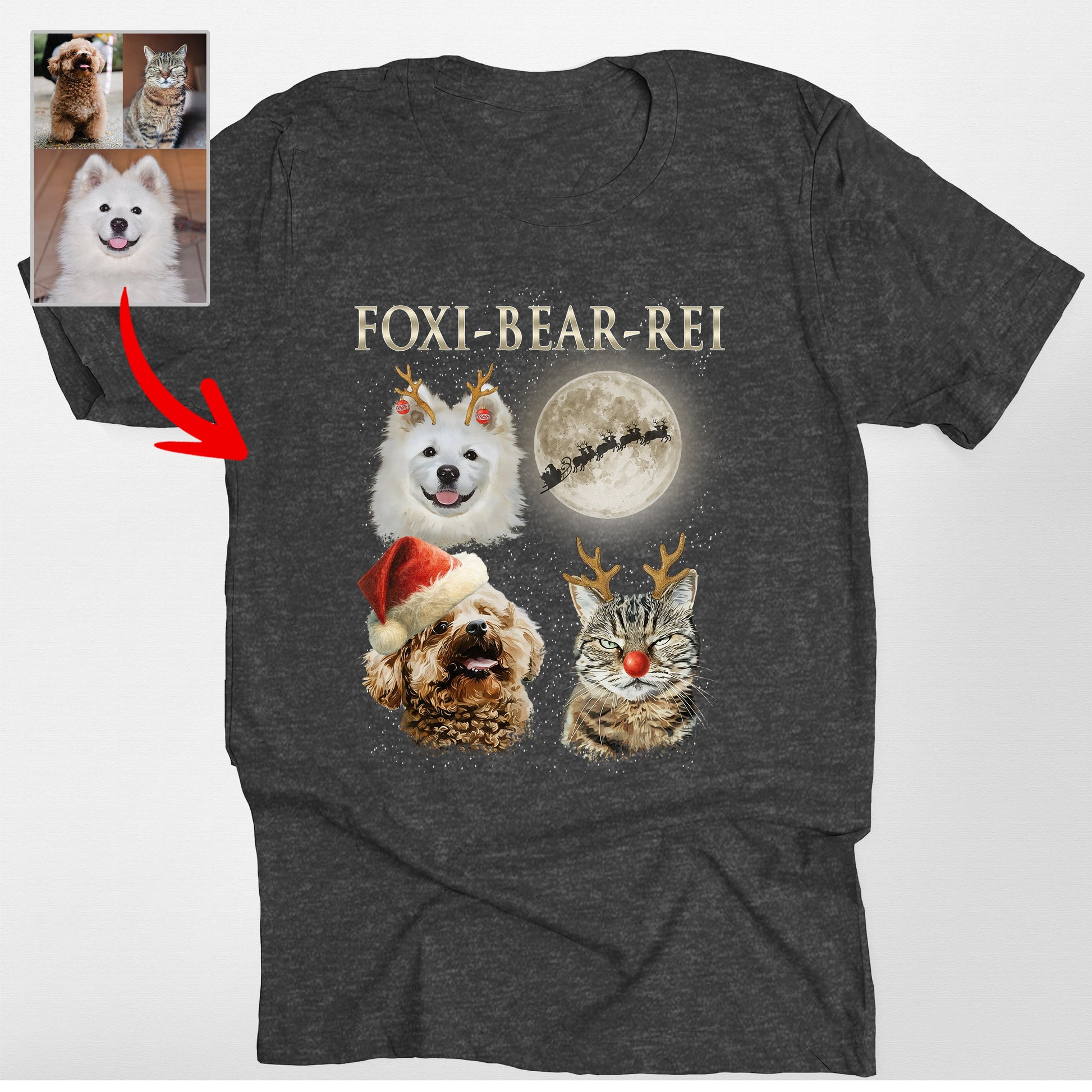 Christmas Dog Bella Canvas T-Shirt for Dog Lovers, custom pet portrait gift for pet lovers (view 2)