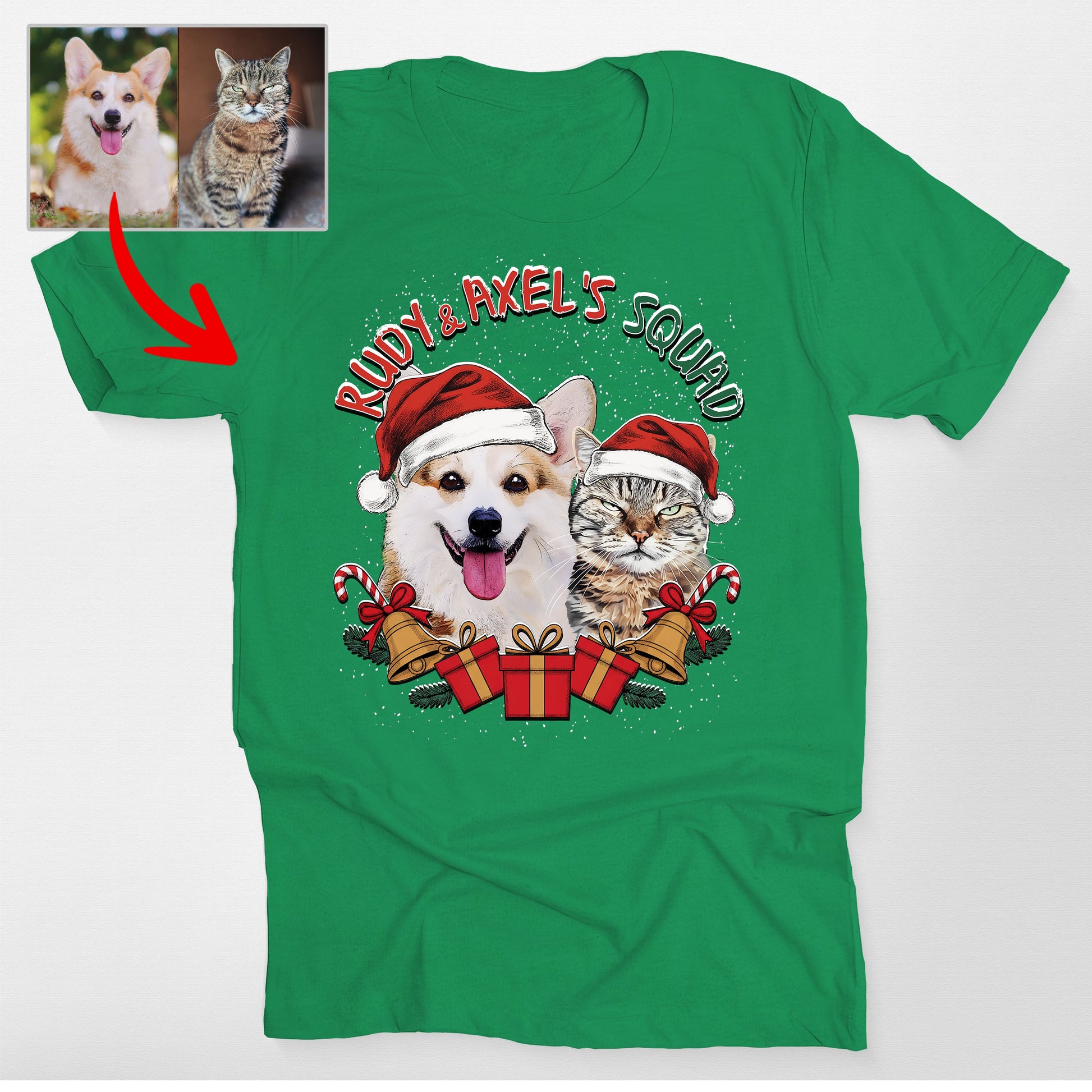 Christmas Squad Custom Dog Bella Canvas T-Shirt Fo, custom pet portrait gift for pet lovers (view 2)