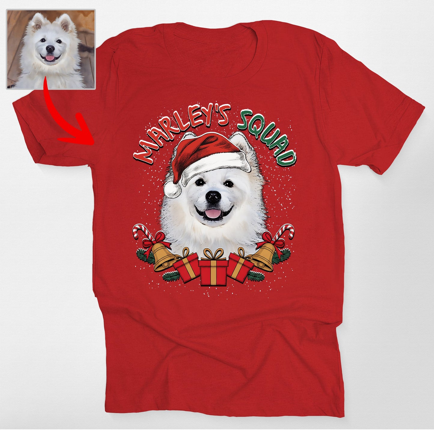 Christmas Squad Custom Dog Bella Canvas T-Shirt Fo, custom pet portrait gift for pet lovers (view 3)