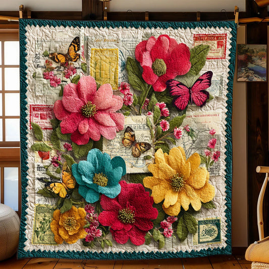 Classic Botanical Stamps Quilt Blanket