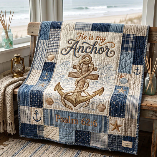 Coastal Faith Anchor Quilt Blanket