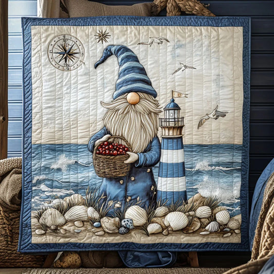 Coastal Lighthouse Gnome Quilt Blanket