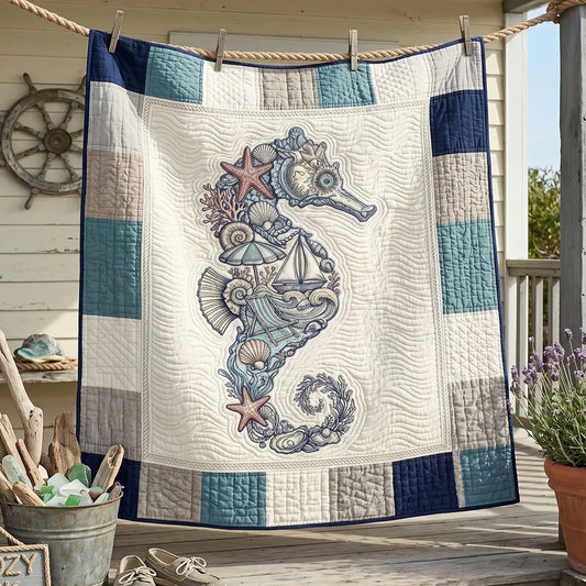 Coastal Seahorse Quilt Blanket