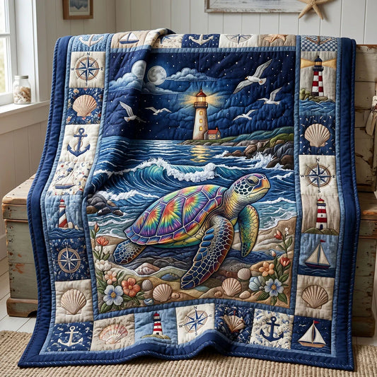 Coastal Turtle Lighthouse Quilt Blanket