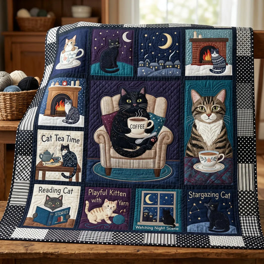 Coffee Cat Quilt Blanket