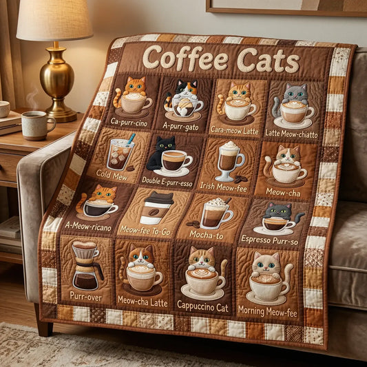 Coffee Cats Quilt Blanket