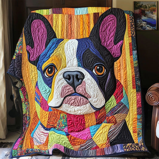 Coloful French Dog Quilt Blanket