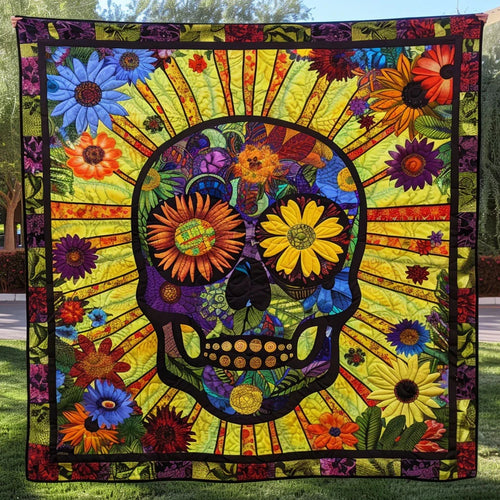 Color Bloom Skull Quilt Blanket