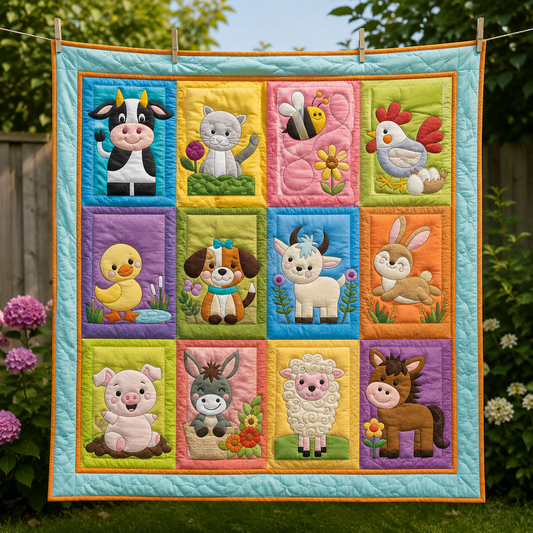 Colorful Animal Quilt Blanket - Quilted Blanket by OtterMia
