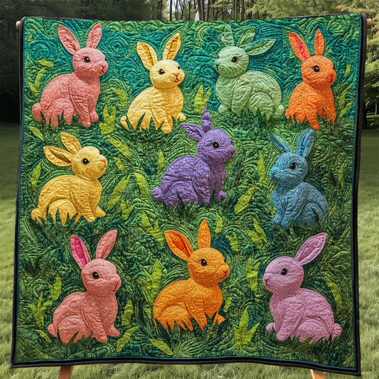Colorful Bunny Meadow Quilt Blanket