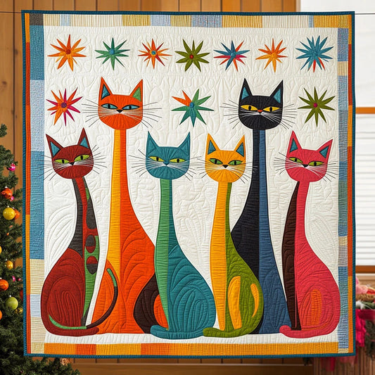 Colorful Cat Quilt Blanket