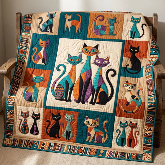 Colorful Cat Patchwork Quilt Blanket