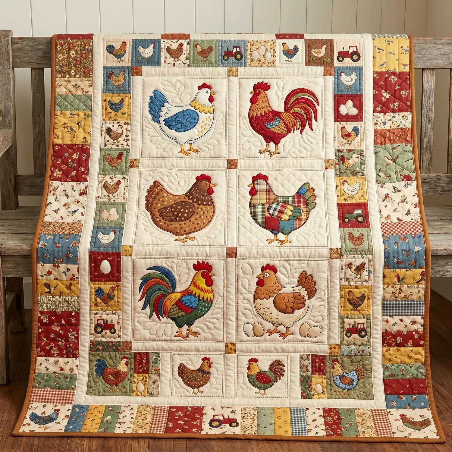 Colorful Chickens Quilt Blanket