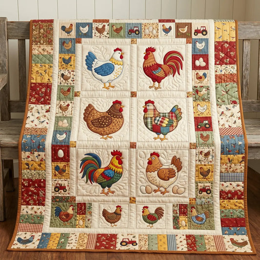 Colorful Chickens Quilt Blanket