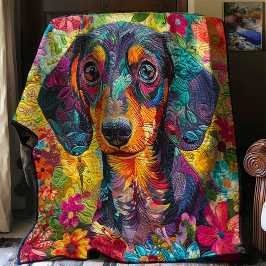 Colorful Flower Dachshund Quilt Blanket