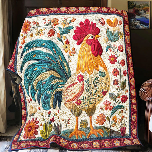 Colorful Folk Chicken Quilt Blanket