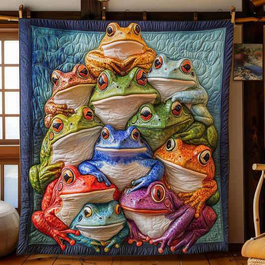Colorful Frogs Quilt Blanket