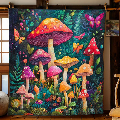 Colorful Mushroom Forest Quilt Blanket