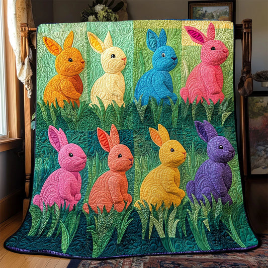 Colorful Rabbits Quilt Blanket