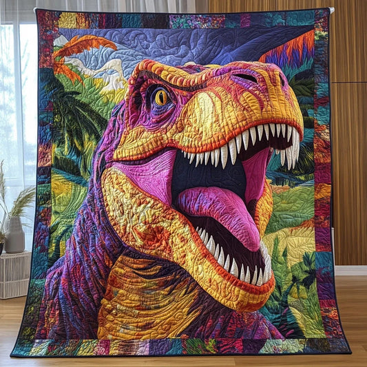 Colorful T-Rex Quilt Blanket