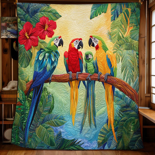 Colorful Tropical Parrot Quilt Blanket