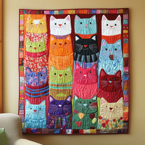 Colorful Whimsical Cats Quilt Blanket