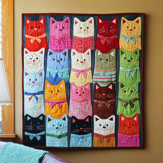 Colorful Whimsical Cats Quilt Blanket