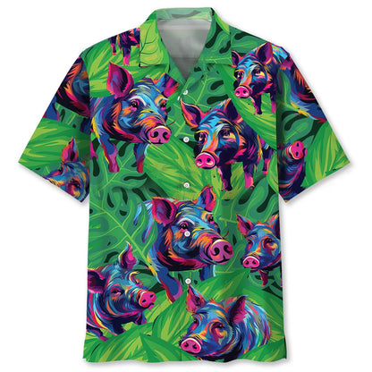 Colorful Art Graffiti Style Pig Hawaiian Shirt