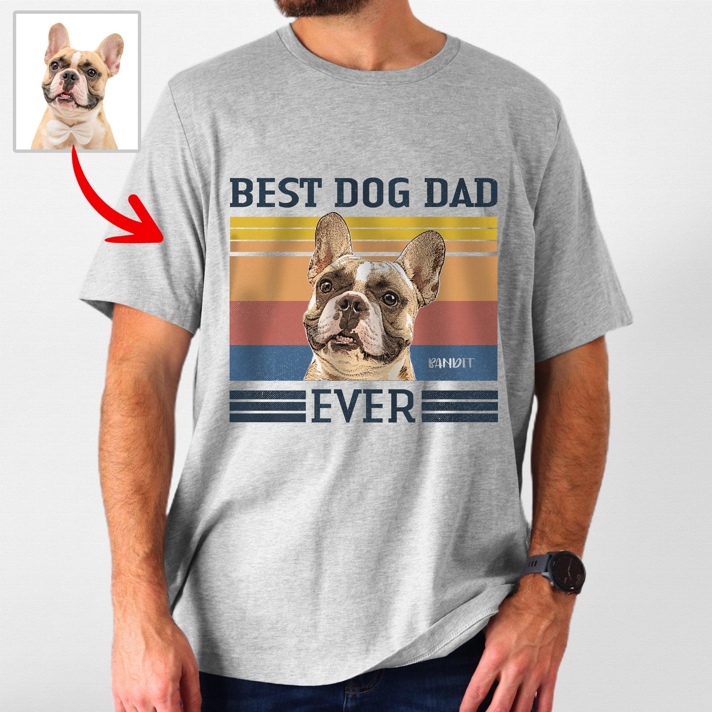 Colorful Best Dog Dad Ever Unisex T-Shirt, custom pet portrait gift for pet lovers