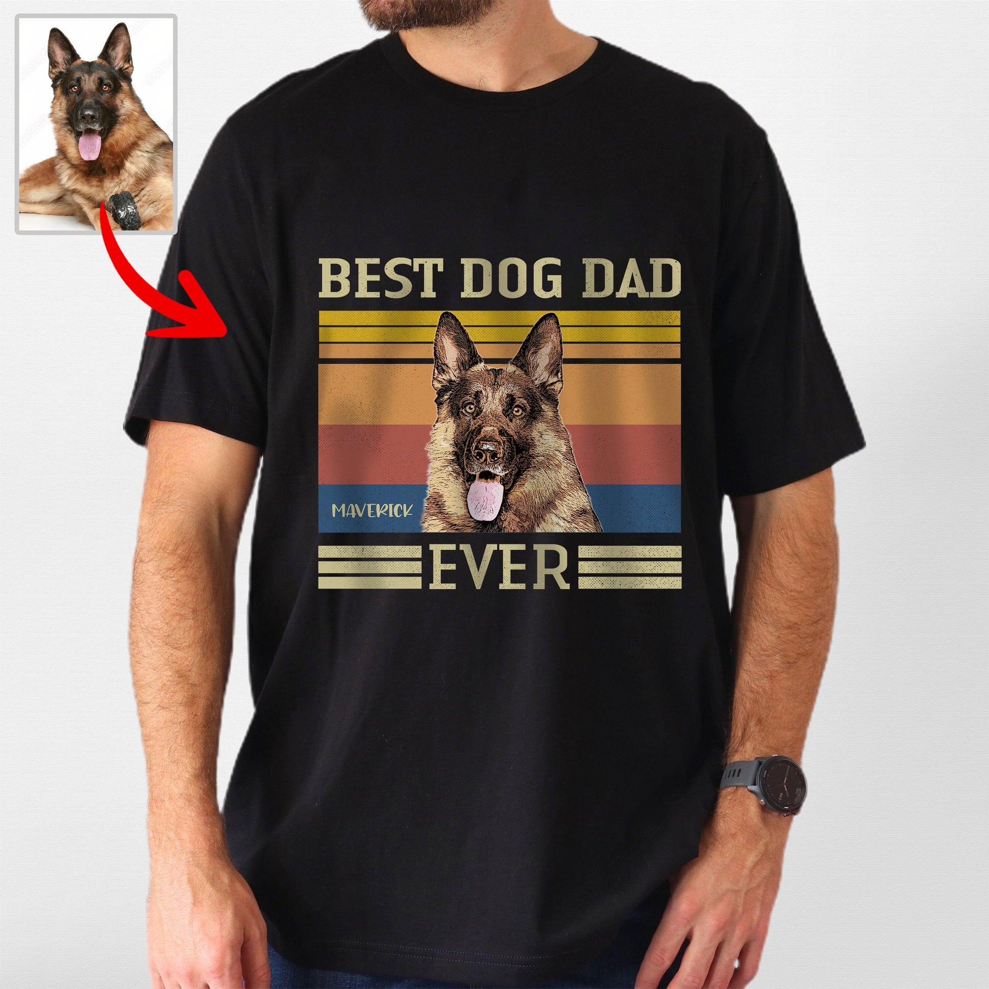 Colorful Best Dog Dad Ever Unisex T-Shirt, custom pet portrait gift for pet lovers (view 2)