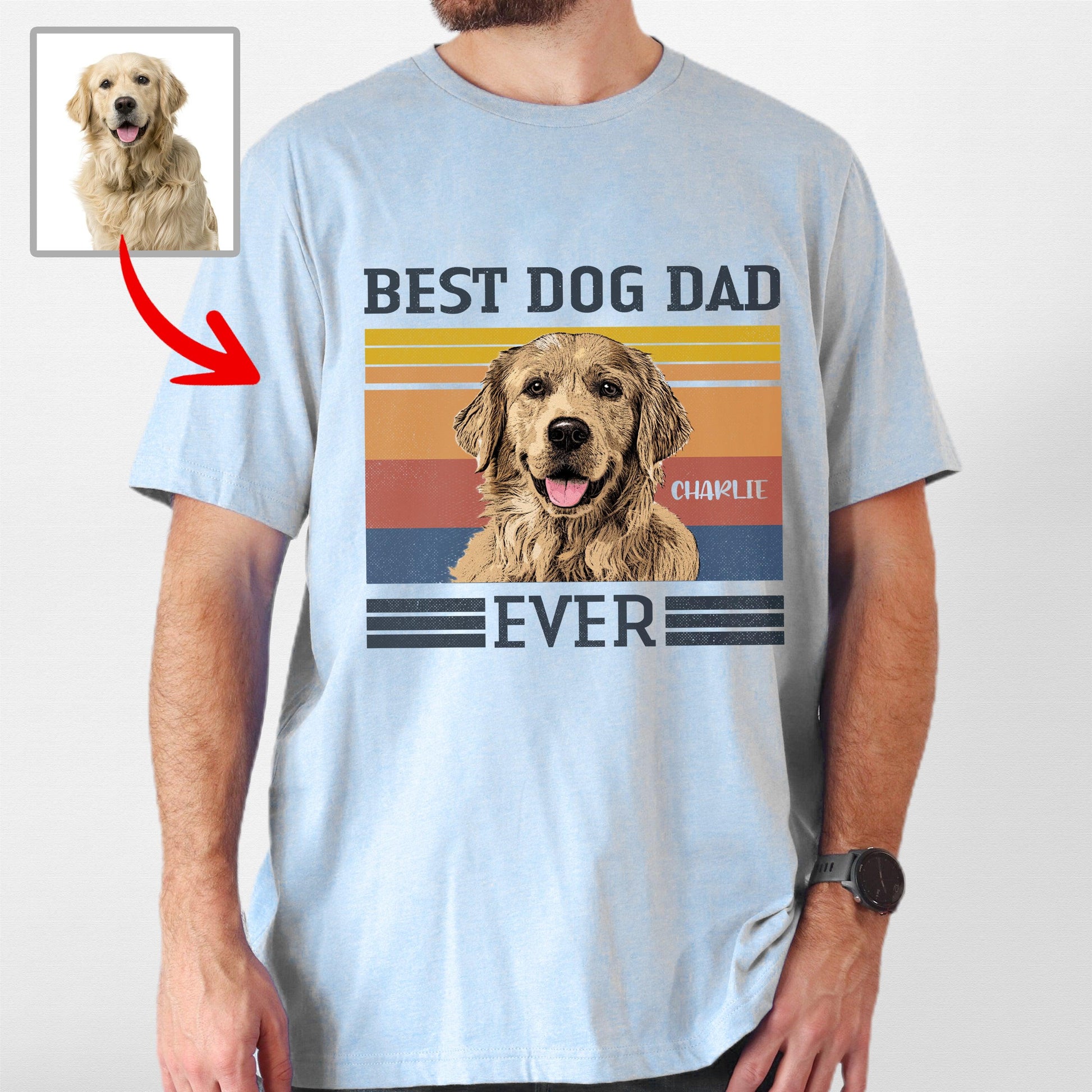 Colorful Best Dog Dad Ever Unisex T-Shirt, custom pet portrait gift for pet lovers (view 3)