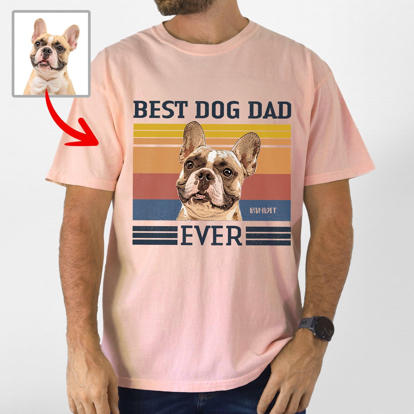 Colorful Best Dog Dad Ever Unisex T-Shirt, custom pet portrait gift for pet lovers (view 4)