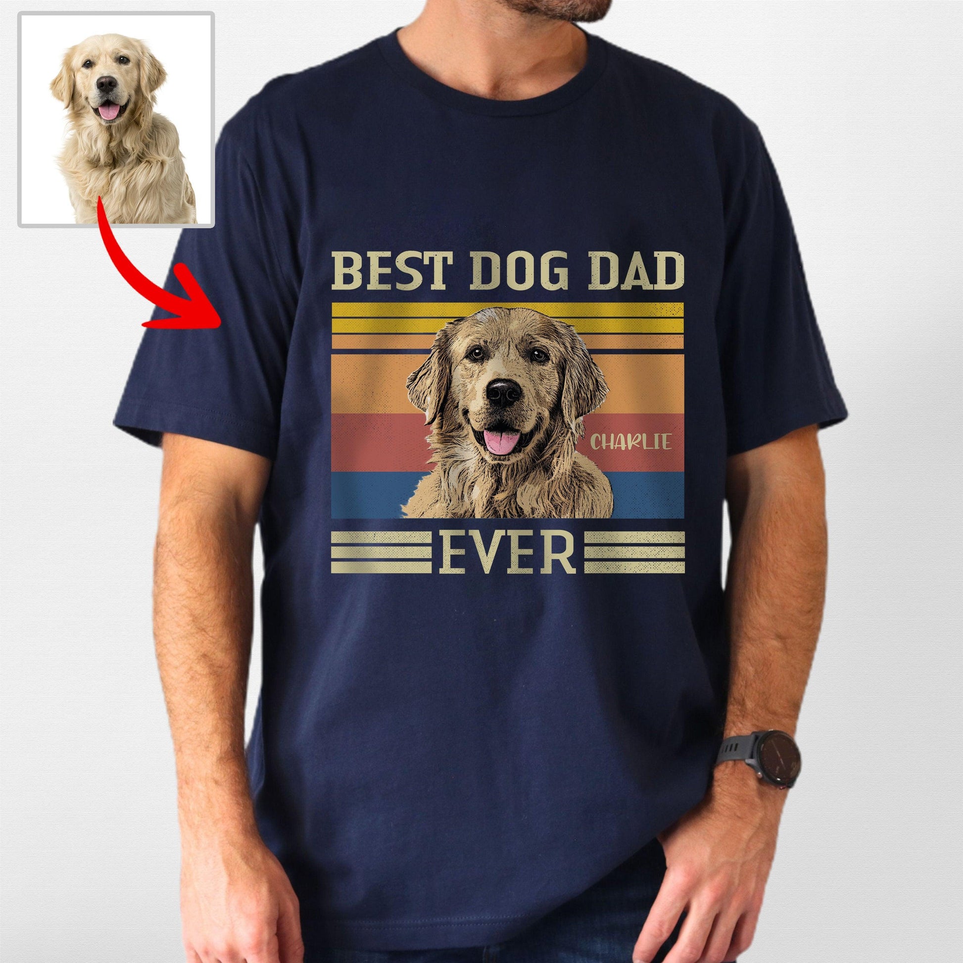 Colorful Best Dog Dad Ever Unisex T-Shirt, custom pet portrait gift for pet lovers (view 6)