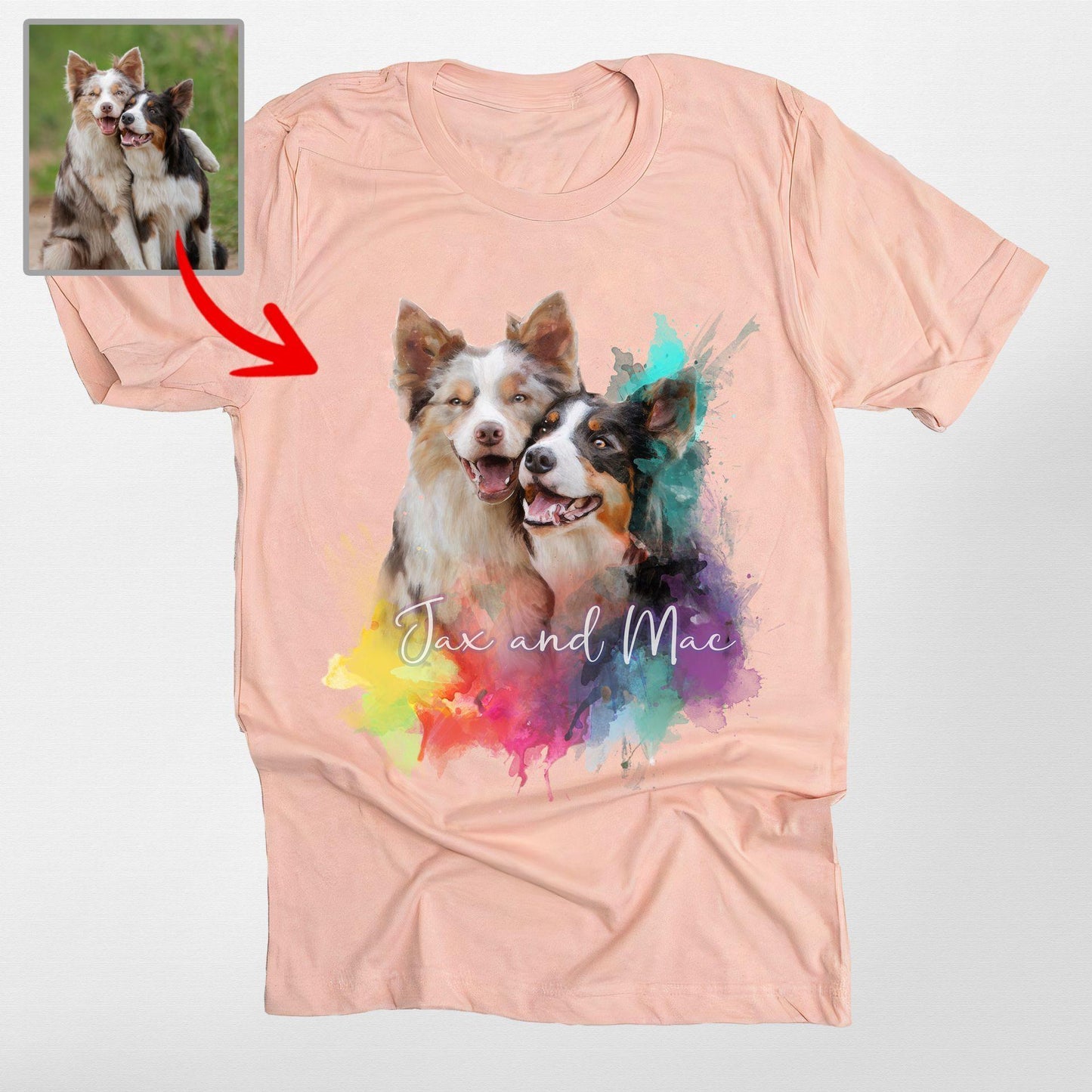 Colorful Custom Dog Unisex T-Shirt for Humans, custom pet portrait gift for pet lovers (view 3)