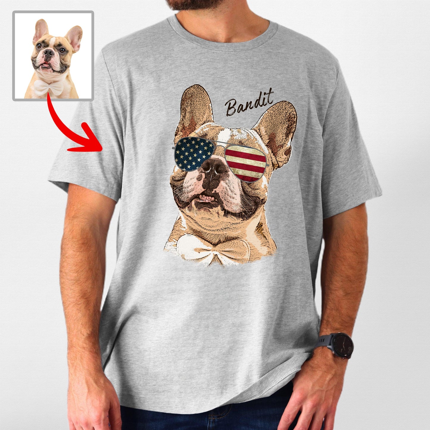 Colorful Custom Dogface with Glasses T-Shirt for D, custom pet portrait gift for pet lovers