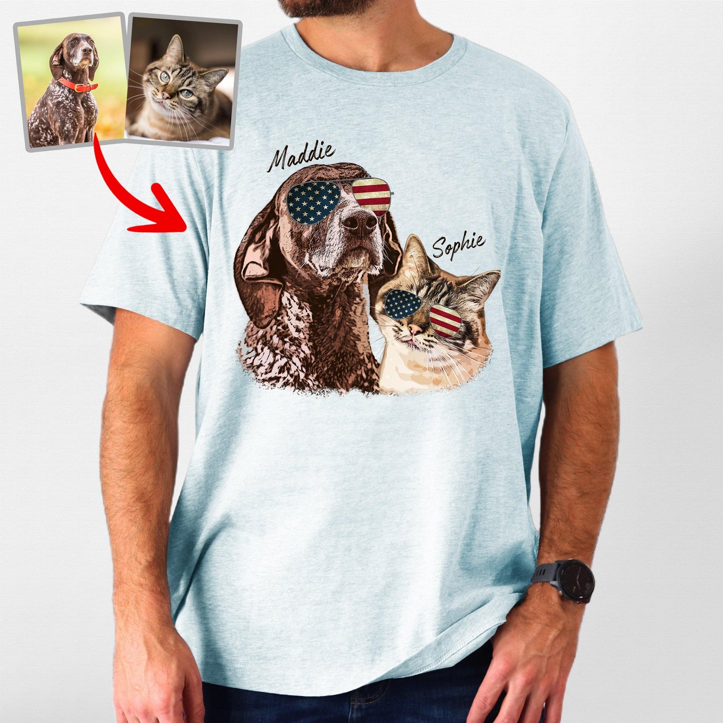 Colorful Custom Dogface with Glasses T-Shirt for D, custom pet portrait gift for pet lovers (view 3)