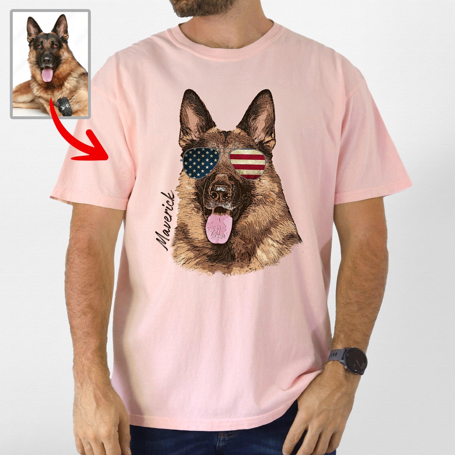 Colorful Custom Dogface with Glasses T-Shirt for D, custom pet portrait gift for pet lovers (view 4)