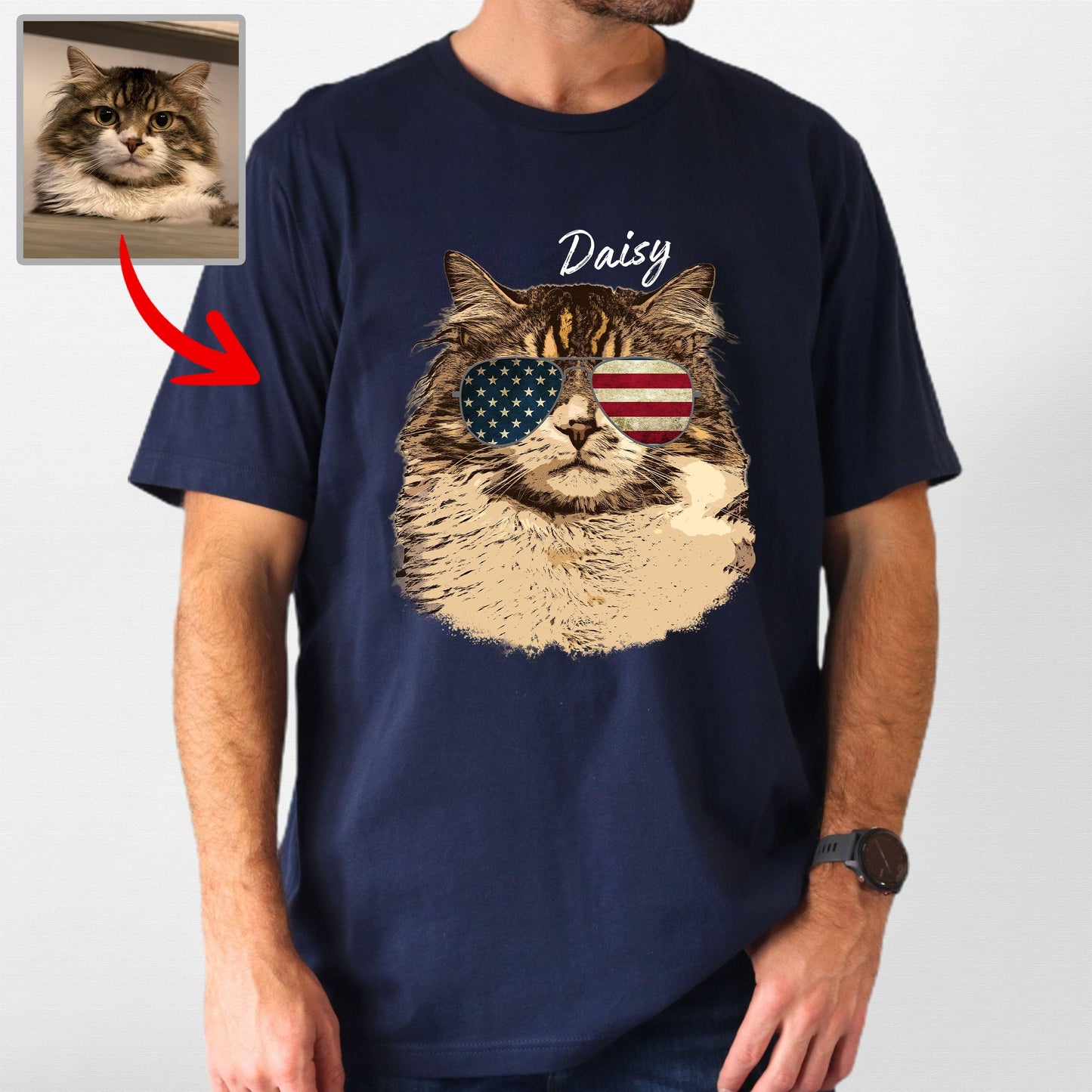 Colorful Custom Dogface with Glasses T-Shirt for D, custom pet portrait gift for pet lovers (view 5)